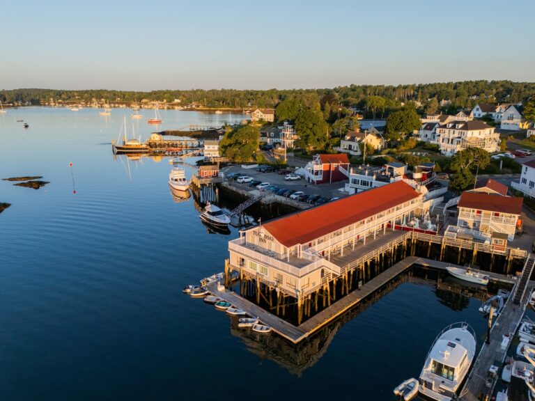 tugboat inn drone sunset boothbay harbor